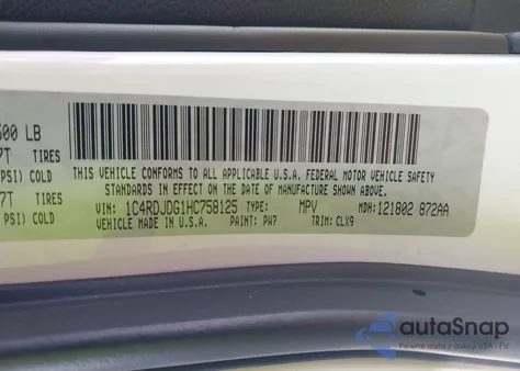 2017 Dodge Durango Gt Awd from USA, damaged, VIN 1C4RDJDG1HC758125